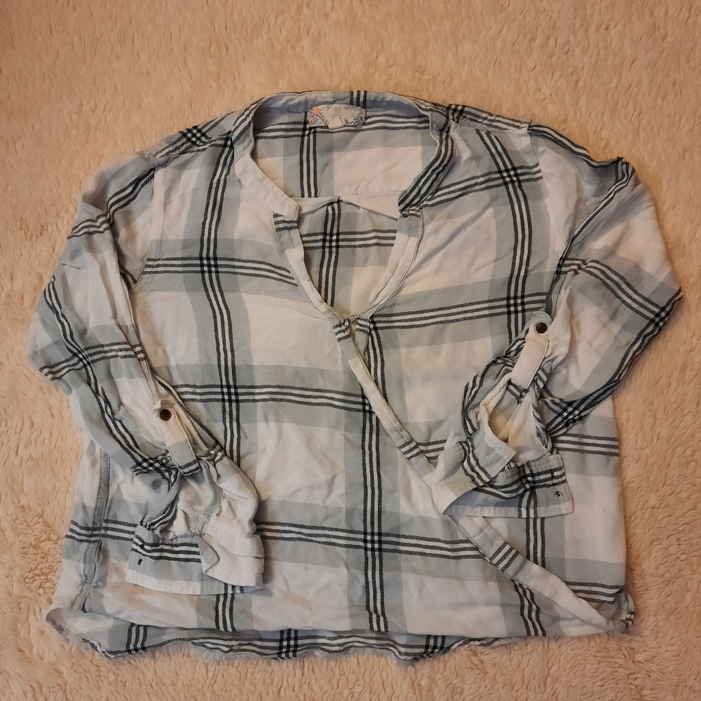 Pink Rose Grey Plaid Shirt